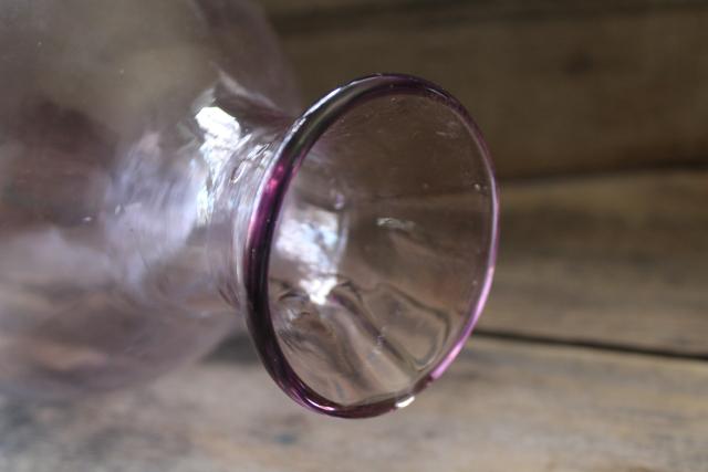 photo of vintage hand blown glass wine decanter or water bottle, amethyst glass carafe #3