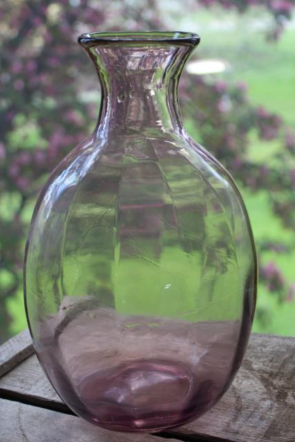 photo of vintage hand blown glass wine decanter or water bottle, amethyst glass carafe #4