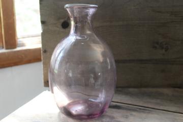 catalog photo of vintage hand blown glass wine decanter or water bottle, amethyst glass carafe