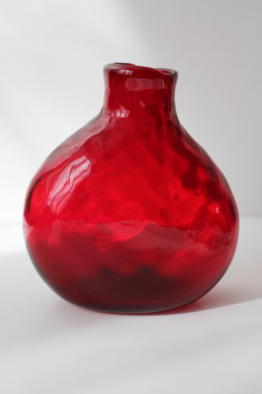 photo of vintage hand blown optic glass ruby red flask bottle vase Murano glass Italy  #1