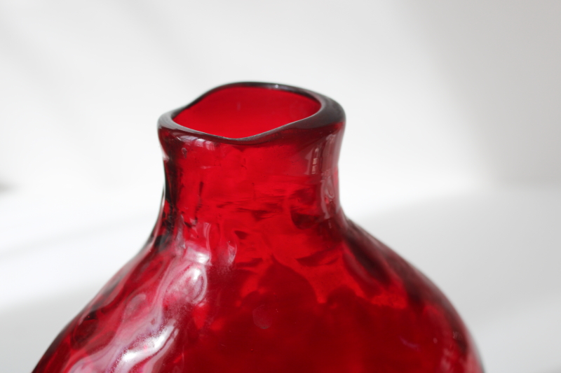 photo of vintage hand blown optic glass ruby red flask bottle vase Murano glass Italy  #2