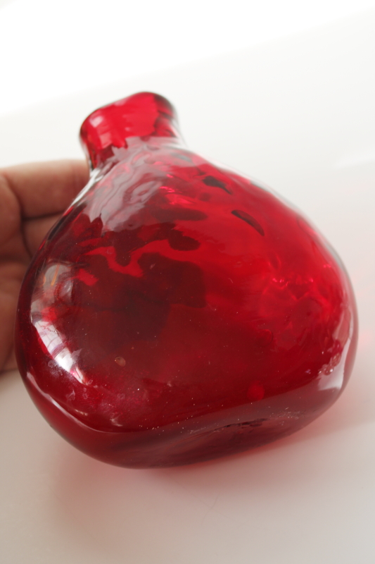 photo of vintage hand blown optic glass ruby red flask bottle vase Murano glass Italy  #3