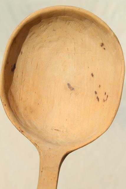 photo of vintage hand carved wooden scoop spoon, rustic natural wood large ladle #7