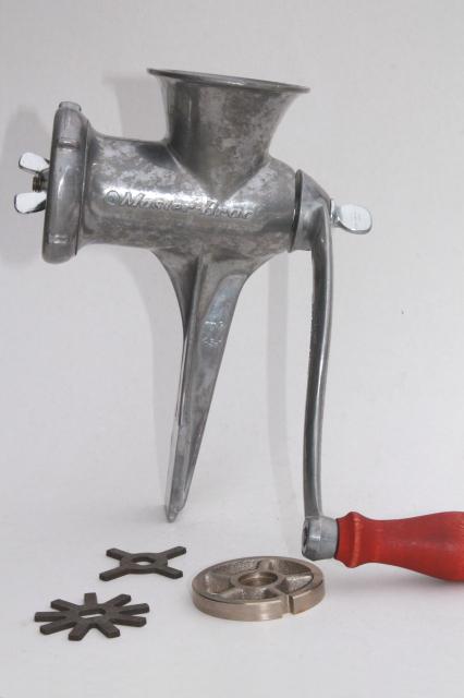 photo of vintage hand crank food chopper meat grinder, Master-Brac kitchen tool w/ blades #1