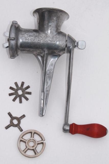 photo of vintage hand crank food chopper meat grinder, Master-Brac kitchen tool w/ blades #2