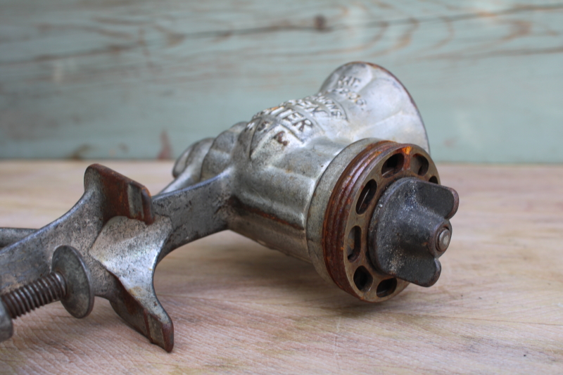 photo of vintage hand crank food chopper meat grinder for prepper or farm kitchen, old Keen Kutter tool #3