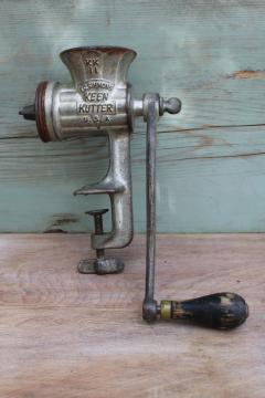 photo of vintage hand crank food chopper meat grinder for prepper or farm kitchen, old Keen Kutter tool
