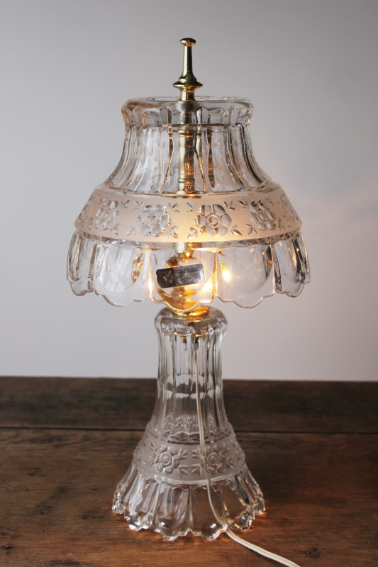 photo of vintage hand cut lead crystal lamp w/ glass shade, West Germany Crystal Clear Industries label  #1