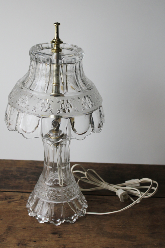 photo of vintage hand cut lead crystal lamp w/ glass shade, West Germany Crystal Clear Industries label  #2