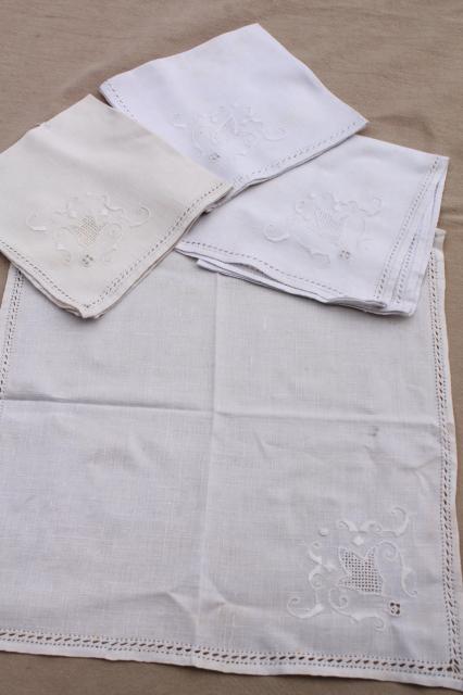 photo of vintage hand embroidered linen cotton table linens, napkins, placemats, card table cloth #7