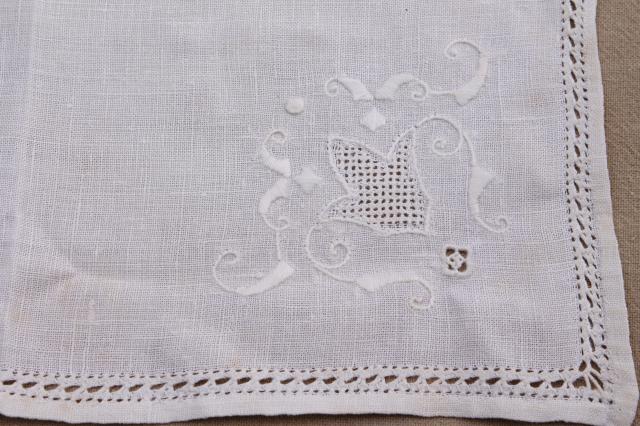 photo of vintage hand embroidered linen cotton table linens, napkins, placemats, card table cloth #8