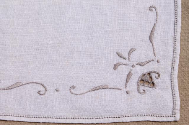 photo of vintage hand embroidered linen cotton table linens, napkins, placemats, card table cloth #11