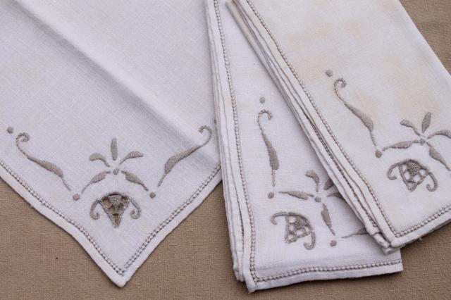 photo of vintage hand embroidered linen cotton table linens, napkins, placemats, card table cloth #13