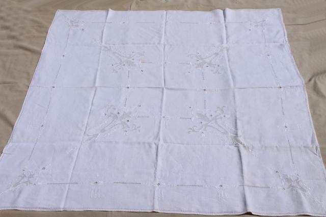 photo of vintage hand embroidered linen cotton table linens, napkins, placemats, card table cloth #14