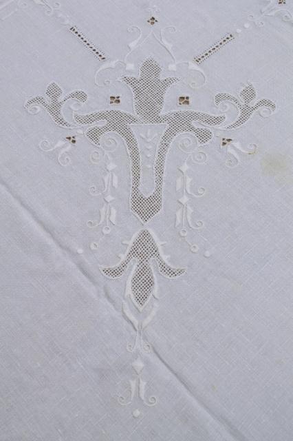 photo of vintage hand embroidered linen cotton table linens, napkins, placemats, card table cloth #15