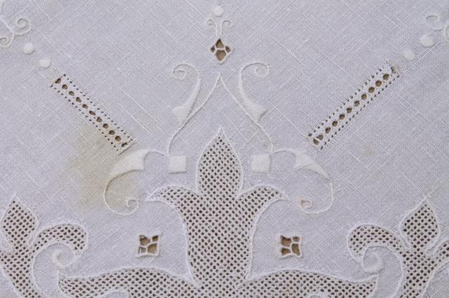 photo of vintage hand embroidered linen cotton table linens, napkins, placemats, card table cloth #16