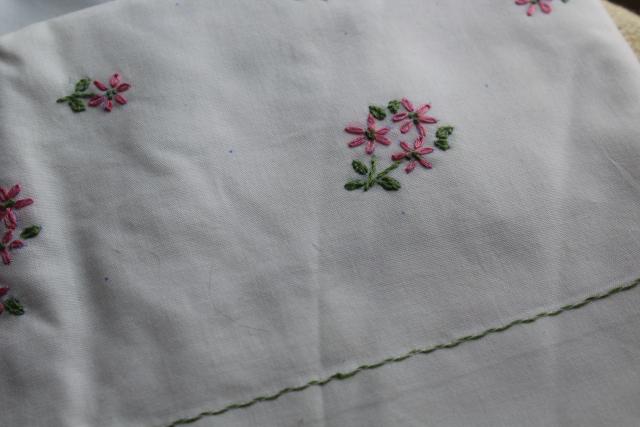 photo of vintage hand embroidered pillowcases, poly blend bed linens nice for crafts or upcycling #2