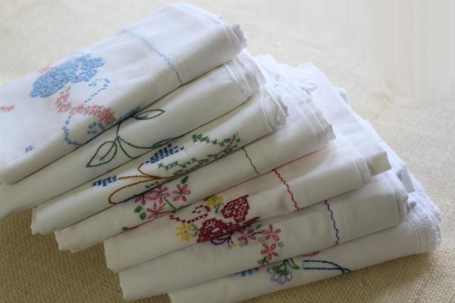 photo of vintage hand embroidered pillowcases, poly blend bed linens nice for crafts or upcycling #4