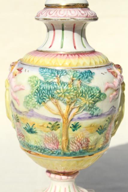 photo of vintage hand painted Italian ceramic urn, 1930s lady in Elysian fields w/ cherubs! #2