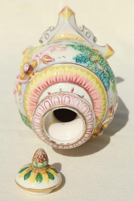 photo of vintage hand painted Italian ceramic urn, 1930s lady in Elysian fields w/ cherubs! #6