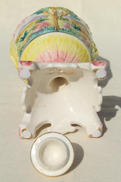 photo of vintage hand painted Italian ceramic urn, 1930s lady in Elysian fields w/ cherubs! #7