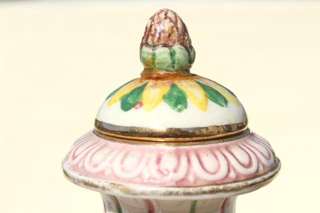 photo of vintage hand painted Italian ceramic urn, 1930s lady in Elysian fields w/ cherubs! #9