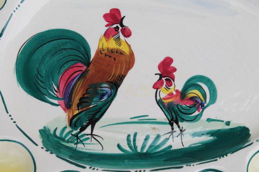 photo of vintage hand painted Italian cermaic egg plate w/ roosters, deviled egg serving tray #2