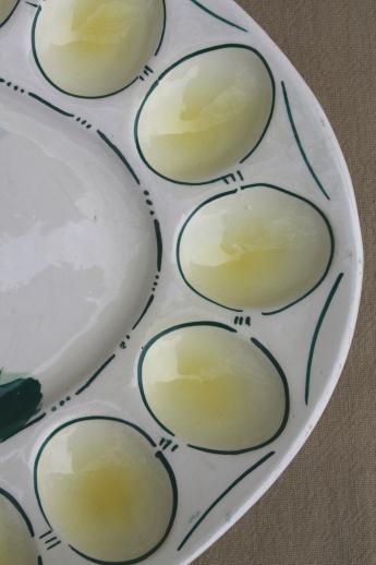 photo of vintage hand painted Italian cermaic egg plate w/ roosters, deviled egg serving tray #3