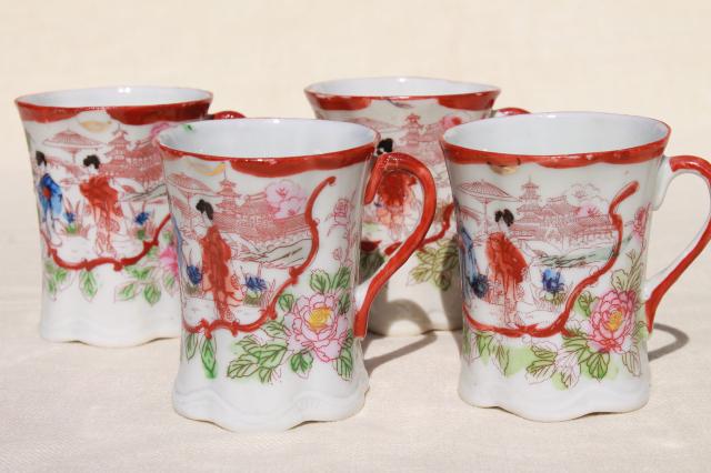 photo of vintage hand painted Japan Geisha girl china, porcelain chocolate pot & cups set #11