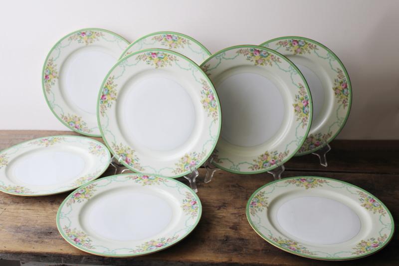 photo of vintage hand painted Japan Meito china dinner plates Formal Garden floral w/ green #1