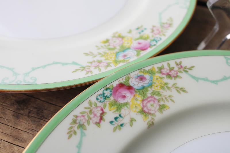 photo of vintage hand painted Japan Meito china dinner plates Formal Garden floral w/ green #2
