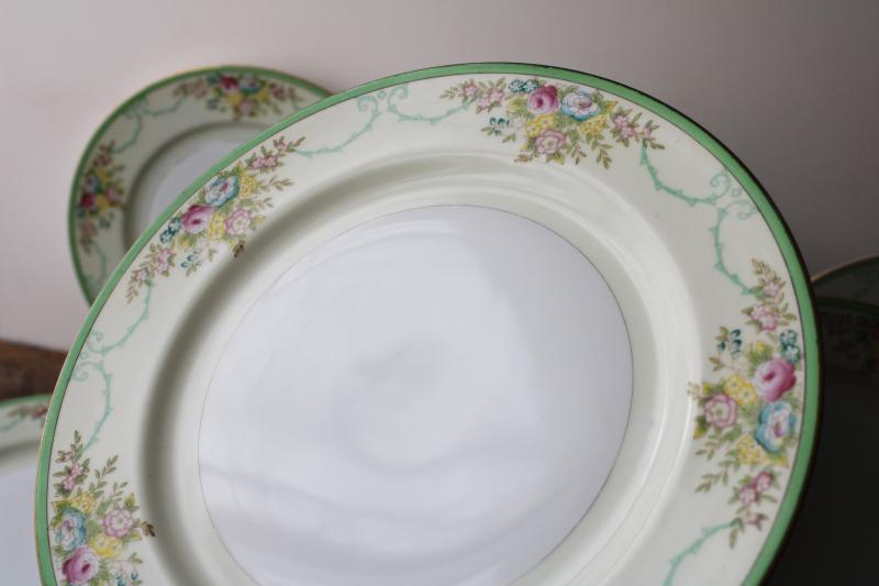 photo of vintage hand painted Japan Meito china dinner plates Formal Garden floral w/ green #3