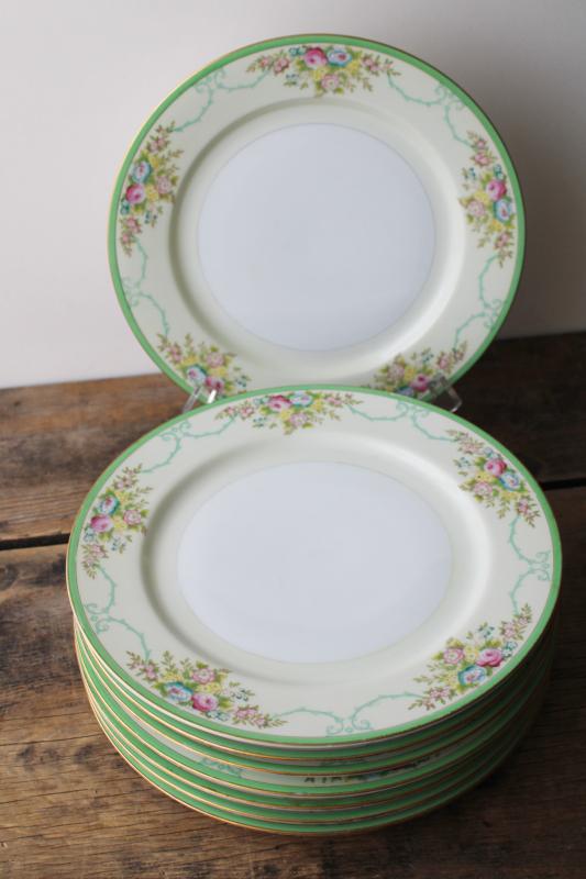 photo of vintage hand painted Japan Meito china dinner plates Formal Garden floral w/ green #4