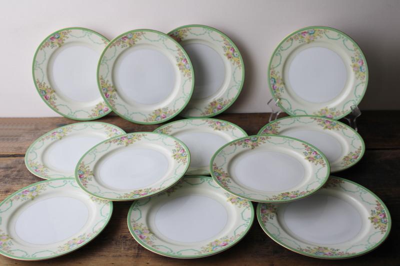 photo of vintage hand painted Japan Meito china set of 12 salad plates Formal Garden floral w/ green #1