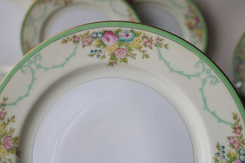 photo of vintage hand painted Japan Meito china set of 12 salad plates Formal Garden floral w/ green #2