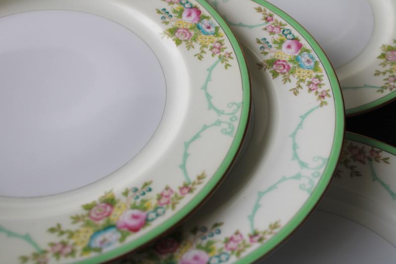 photo of vintage hand painted Japan Meito china set of 12 salad plates Formal Garden floral w/ green #3