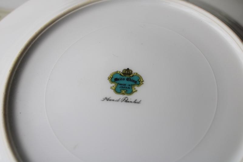 photo of vintage hand painted Japan Meito china set of 12 salad plates Formal Garden floral w/ green #4