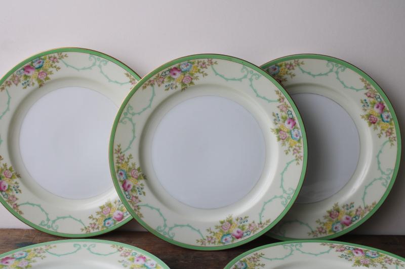 photo of vintage hand painted Japan Meito china set of 12 salad plates Formal Garden floral w/ green #6