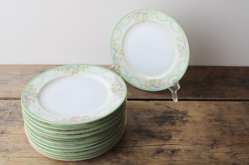 photo of vintage hand painted Japan Meito china set of 12 salad plates Formal Garden floral w/ green #8