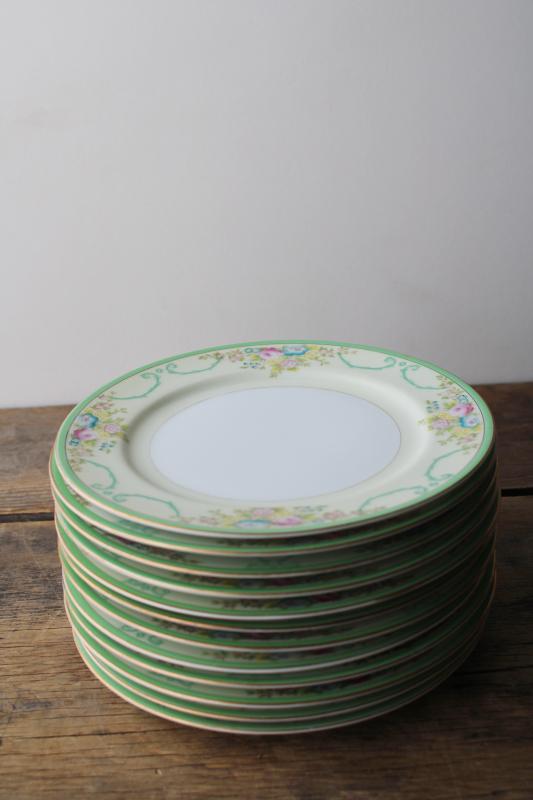 photo of vintage hand painted Japan Meito china set of 12 salad plates Formal Garden floral w/ green #9