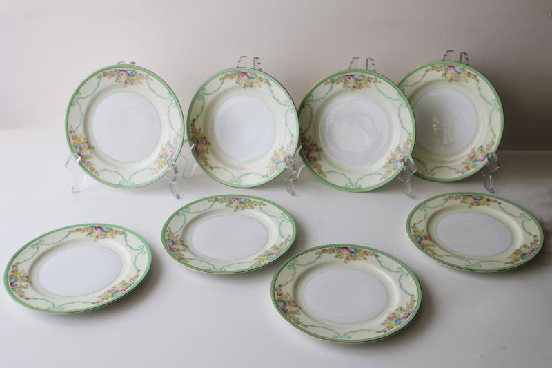 photo of vintage hand painted Japan Meito china small dessert plates Formal Garden floral w/ green #1