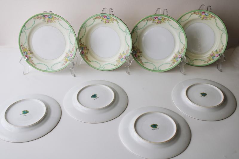 photo of vintage hand painted Japan Meito china small dessert plates Formal Garden floral w/ green #4