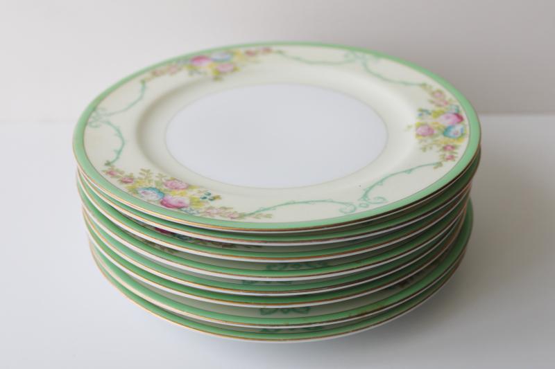 photo of vintage hand painted Japan Meito china small dessert plates Formal Garden floral w/ green #5