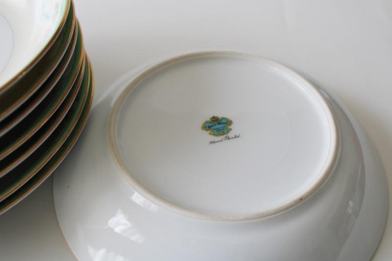 photo of vintage hand painted Japan Meito china soup bowls set of 8 Formal Garden floral w/ green #2