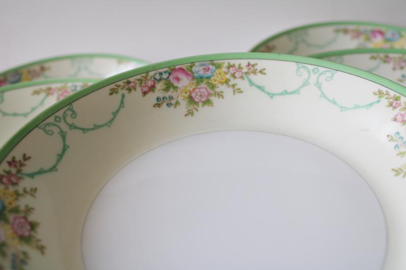 photo of vintage hand painted Japan Meito china soup bowls set of 8 Formal Garden floral w/ green #4