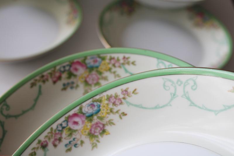 photo of vintage hand painted Japan Meito china soup bowls set of 8 Formal Garden floral w/ green #5