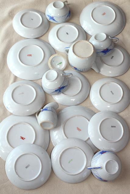 photo of vintage hand painted Japan blue bird china doll dishes, child's play toy tea party set #3