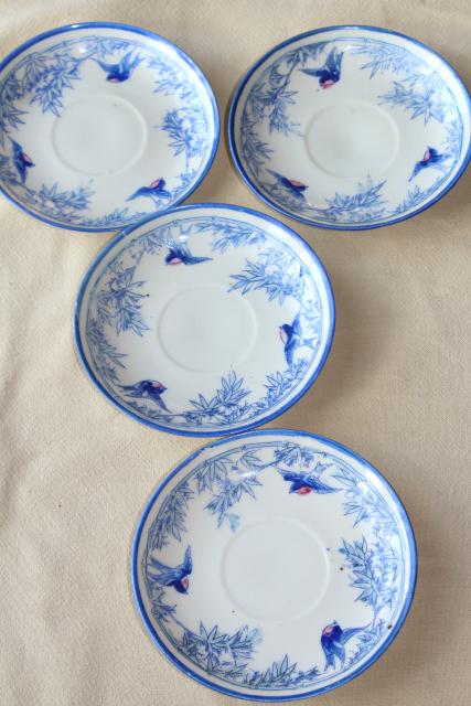 photo of vintage hand painted Japan blue bird china doll dishes, child's play toy tea party set #12