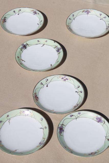 photo of vintage hand painted Japan china plates w/ violet flowers, Nippon gold moriage porcelain #1