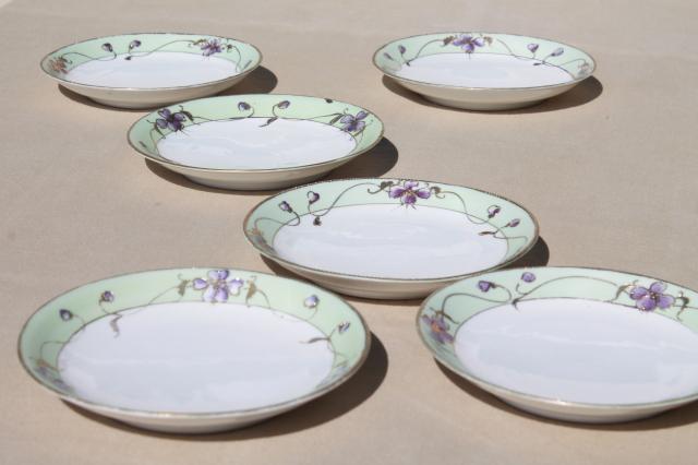 photo of vintage hand painted Japan china plates w/ violet flowers, Nippon gold moriage porcelain #2